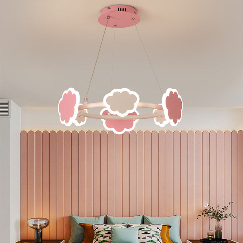 Modern Art Deco Kids Clouds Round Acrylic Iron LED Chandelier For Living Room