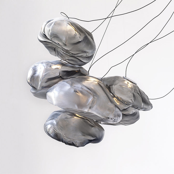 Contemporary Scandinavian Irregular Half Round Glass Hardware 1-Light Pendant Light For Living Room
