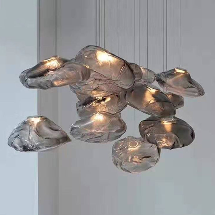 Contemporary Scandinavian Irregular Half Round Glass Hardware 1-Light Pendant Light For Living Room