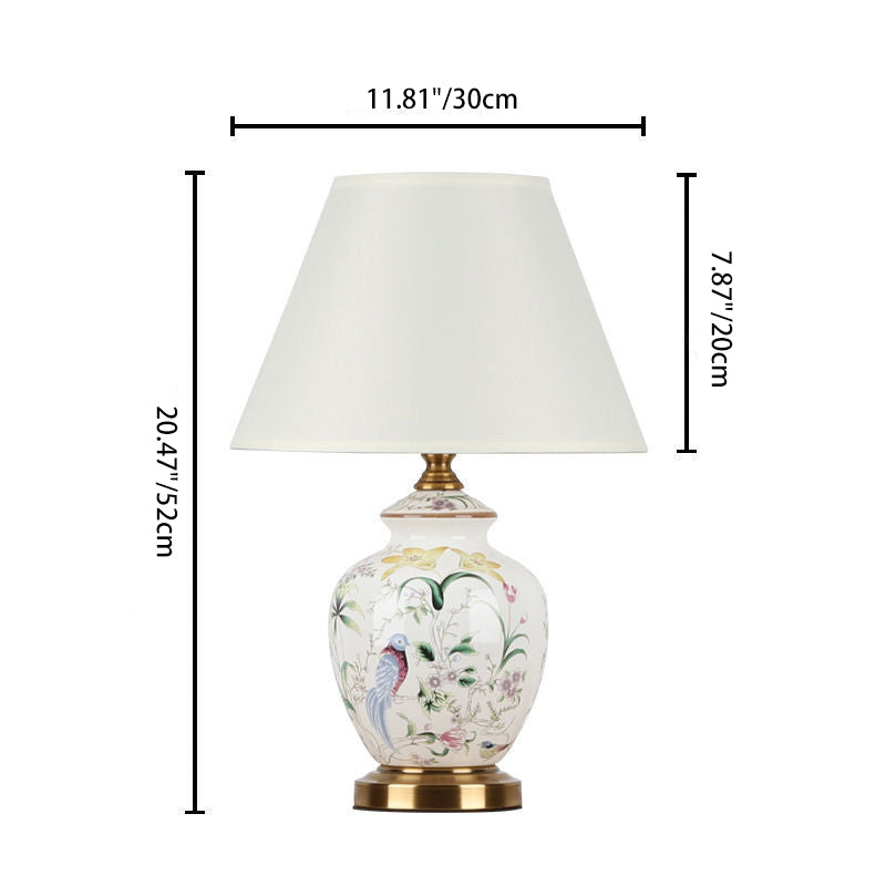 Lampe de table en céramique à tissu rond festonné avec motif d&