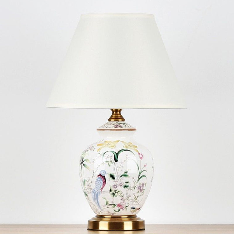 Lampe de table en céramique à tissu rond festonné avec motif d&