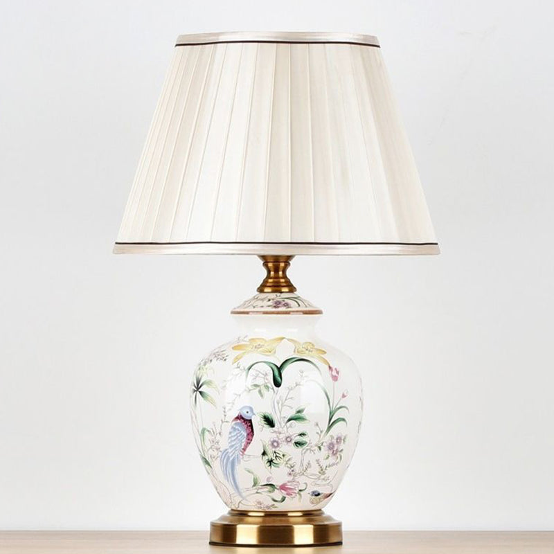 Lampe de table en céramique à tissu rond festonné avec motif d&