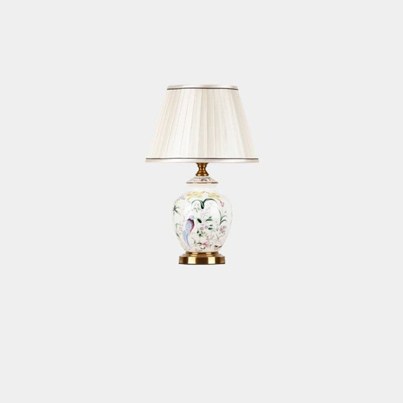 Lampe de table en céramique à tissu rond festonné avec motif d&