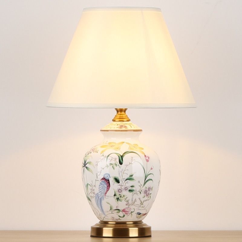 Lampe de table en céramique à tissu rond festonné avec motif d&