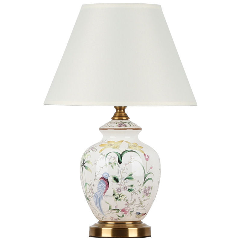 Lampe de table en céramique à tissu rond festonné avec motif d&