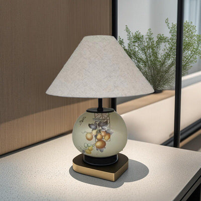 Lámpara de mesa de cerámica con patrón chino tradicional, tela con orbe festoneado, de 1 luz para sala de estar 