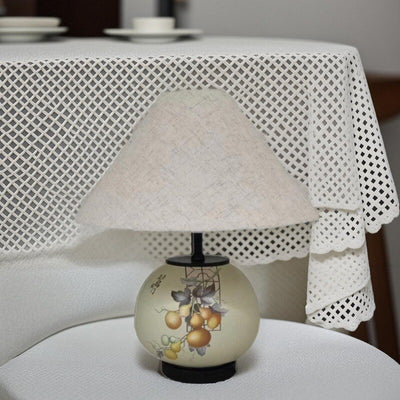 Lámpara de mesa de cerámica con patrón chino tradicional, tela con orbe festoneado, de 1 luz para sala de estar 