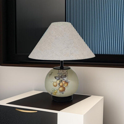 Lámpara de mesa de cerámica con patrón chino tradicional, tela con orbe festoneado, de 1 luz para sala de estar 