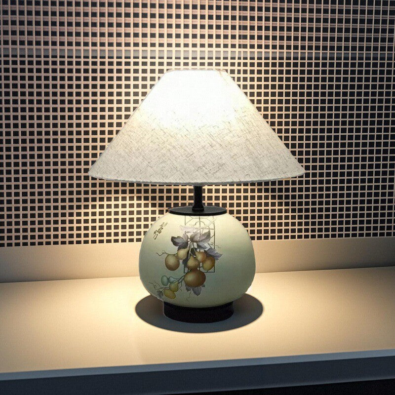 Lámpara de mesa de cerámica con patrón chino tradicional, tela con orbe festoneado, de 1 luz para sala de estar 