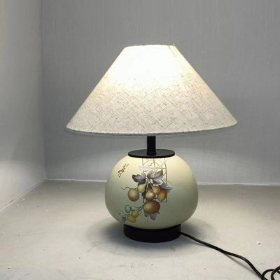 Lámpara de mesa de cerámica con patrón chino tradicional, tela con orbe festoneado, de 1 luz para sala de estar 