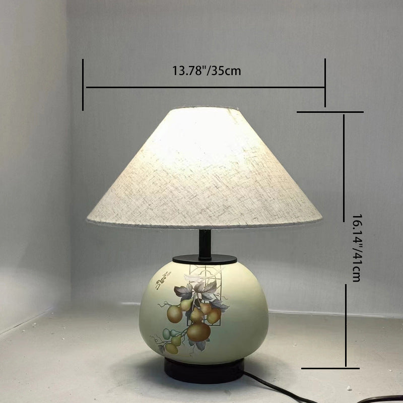 Lámpara de mesa de cerámica con patrón chino tradicional, tela con orbe festoneado, de 1 luz para sala de estar 