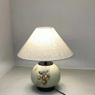 Lámpara de mesa de cerámica con patrón chino tradicional, tela con orbe festoneado, de 1 luz para sala de estar 