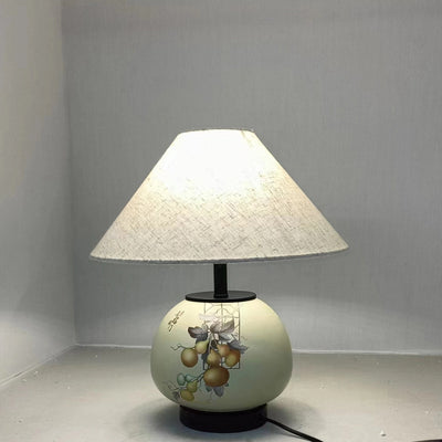 Lámpara de mesa de cerámica con patrón chino tradicional, tela con orbe festoneado, de 1 luz para sala de estar 