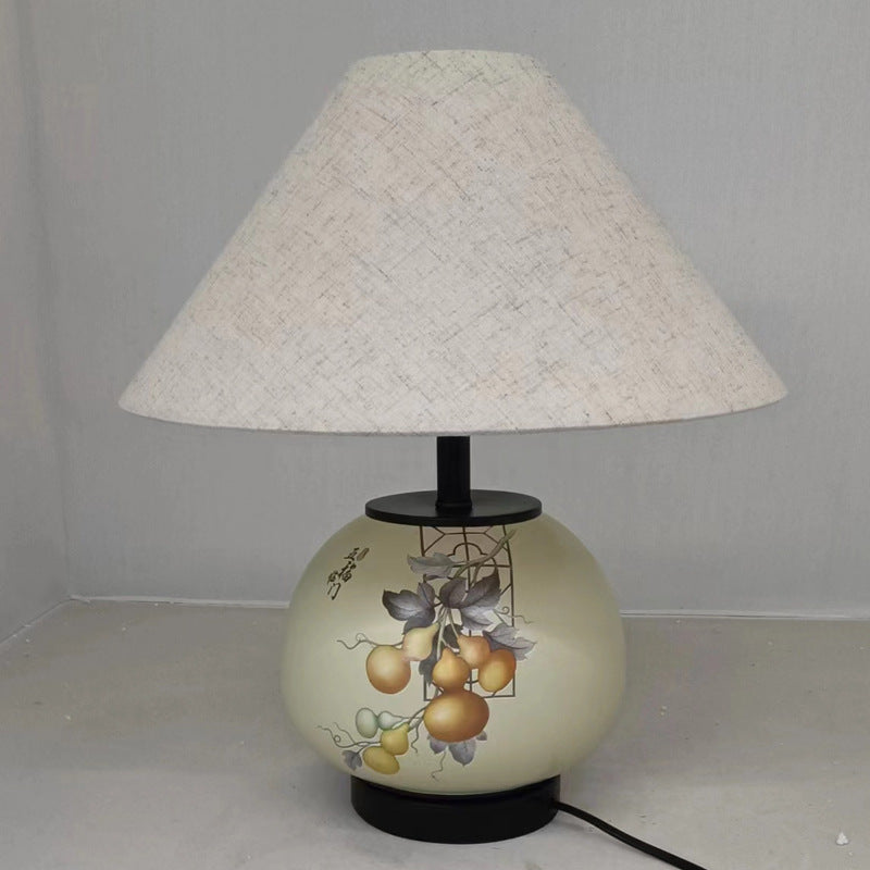 Lámpara de mesa de cerámica con patrón chino tradicional, tela con orbe festoneado, de 1 luz para sala de estar 