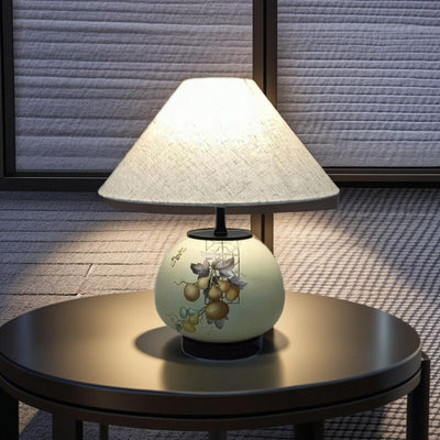 Lámpara de mesa de cerámica con patrón chino tradicional, tela con orbe festoneado, de 1 luz para sala de estar 