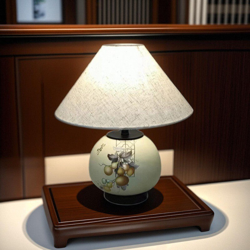 Lámpara de mesa de cerámica con patrón chino tradicional, tela con orbe festoneado, de 1 luz para sala de estar 
