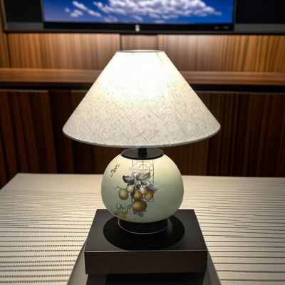 Lámpara de mesa de cerámica con patrón chino tradicional, tela con orbe festoneado, de 1 luz para sala de estar 
