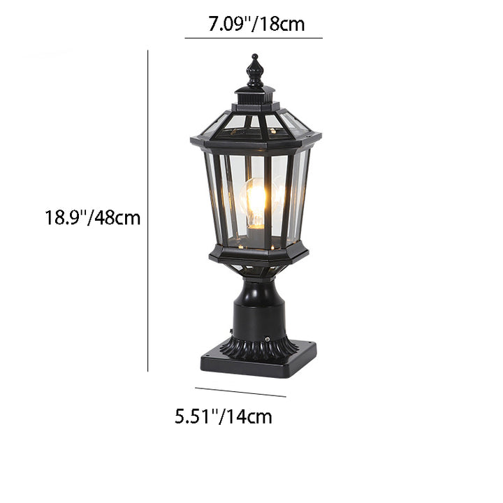 Lumière d'extérieur traditionnelle vintage octogonale carrée incurvée en verre linéaire en aluminium à 1 ampoule pour jardin 