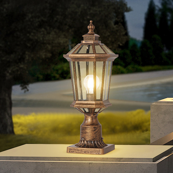 Lumière d'extérieur traditionnelle vintage octogonale carrée incurvée en verre linéaire en aluminium à 1 ampoule pour jardin 