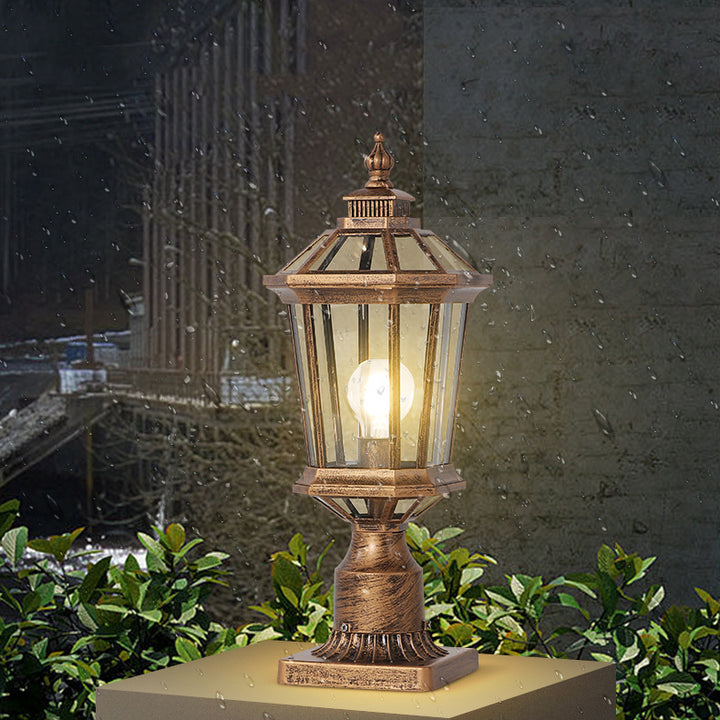 Lumière d'extérieur traditionnelle vintage octogonale carrée incurvée en verre linéaire en aluminium à 1 ampoule pour jardin 