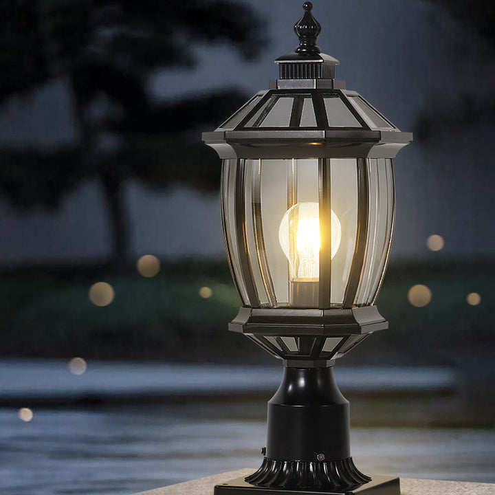 Lumière d'extérieur traditionnelle vintage octogonale carrée incurvée en verre linéaire en aluminium à 1 ampoule pour jardin 