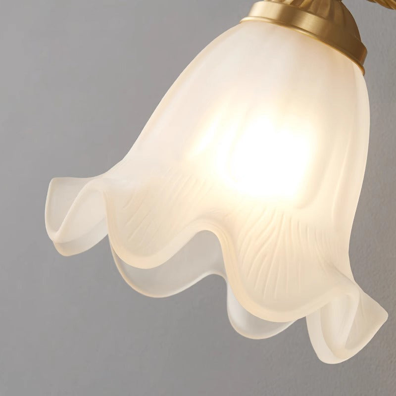 Traditional French Curved Floral Round Glass Copper 1-Light Wall Sconce Lamp For Bedroom