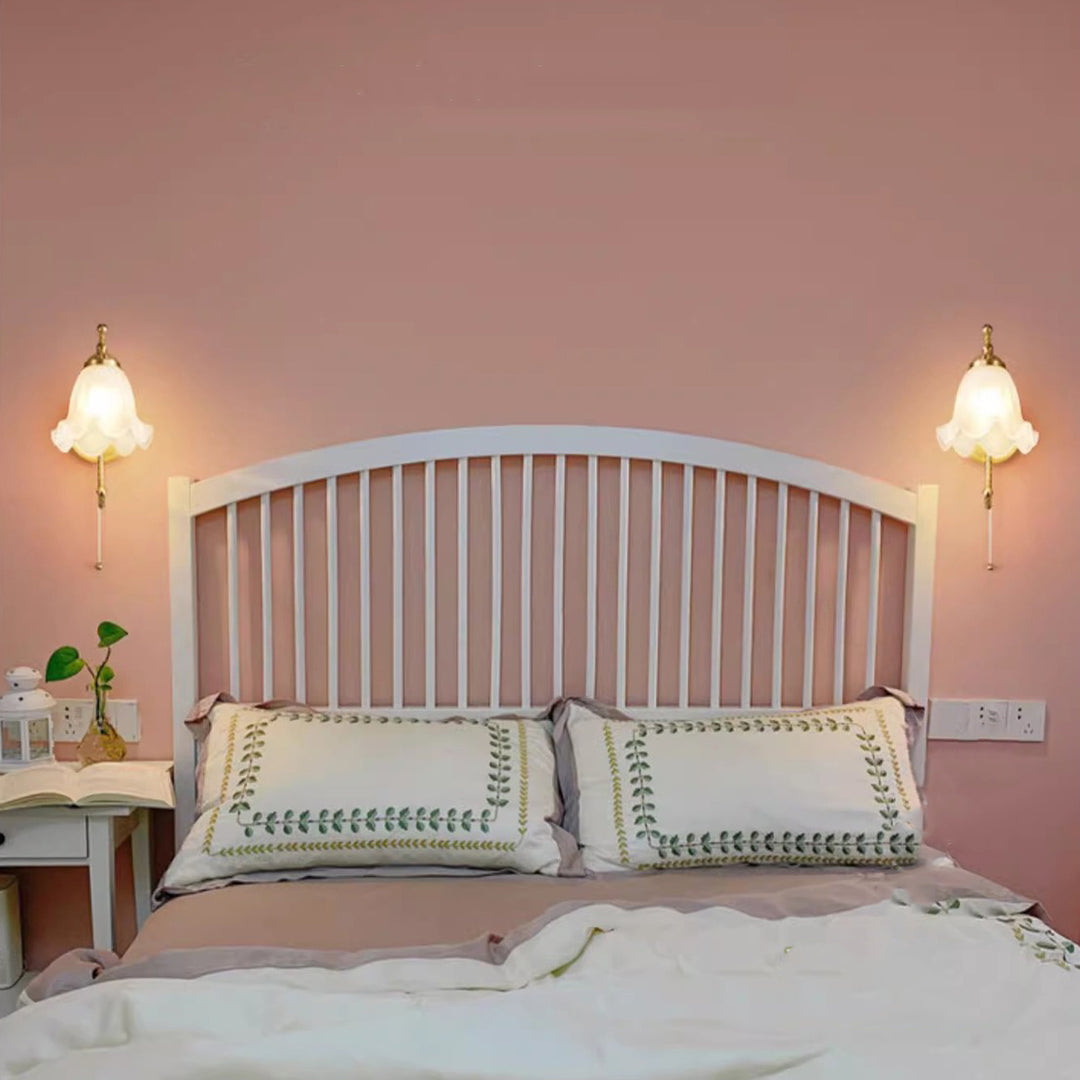 Traditional French Curved Floral Round Glass Copper 1-Light Wall Sconce Lamp For Bedroom