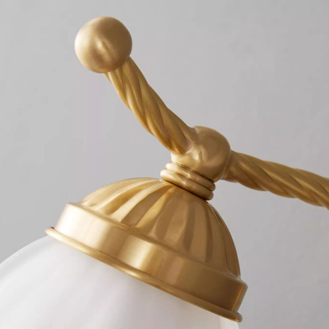 Traditional French Curved Floral Round Glass Copper 1-Light Wall Sconce Lamp For Bedroom