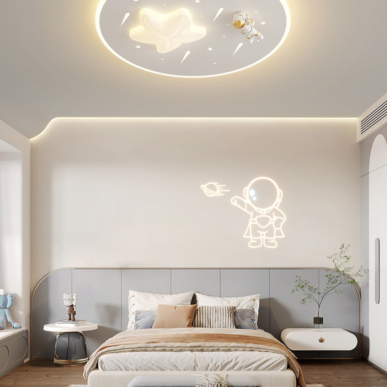Modern Art Deco Kids Round Astronaut Star Acrylic Hardware LED Flush Mount Ceiling Light For Living Room