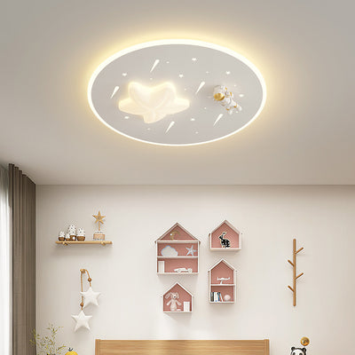 Modern Art Deco Kids Round Astronaut Star Acrylic Hardware LED Flush Mount Ceiling Light For Living Room