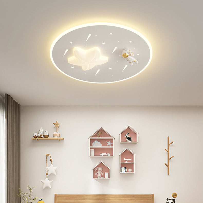 Modern Art Deco Kids Round Astronaut Star Acrylic Hardware LED Flush Mount Ceiling Light For Living Room