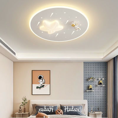 Modern Art Deco Kids Round Astronaut Star Acrylic Hardware LED Flush Mount Ceiling Light For Living Room