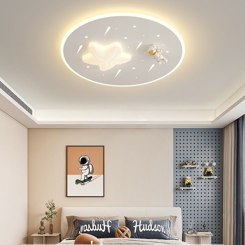 Modern Art Deco Kids Round Astronaut Star Acrylic Hardware LED Flush Mount Ceiling Light For Living Room