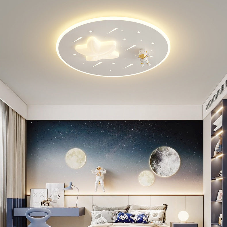 Modern Art Deco Kids Round Astronaut Star Acrylic Hardware LED Flush Mount Ceiling Light For Living Room