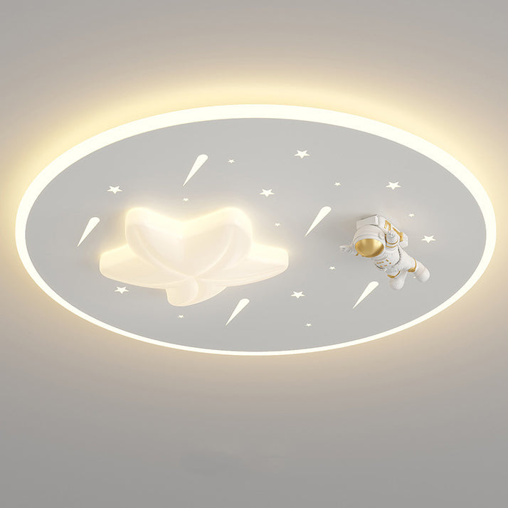 Modern Art Deco Kids Round Astronaut Star Acrylic Hardware LED Flush Mount Ceiling Light For Living Room