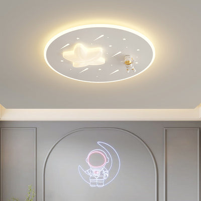 Modern Art Deco Kids Round Astronaut Star Acrylic Hardware LED Flush Mount Ceiling Light For Living Room