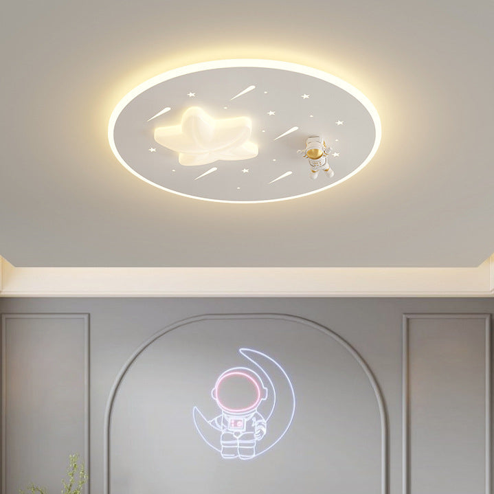 Modern Art Deco Kids Round Astronaut Star Acrylic Hardware LED Flush Mount Ceiling Light For Living Room