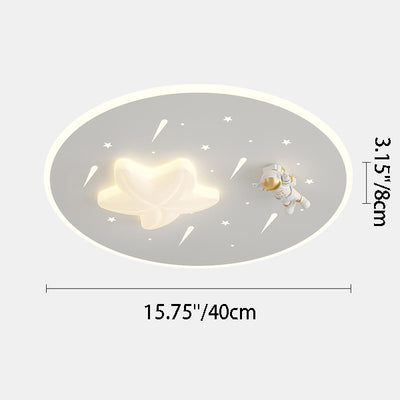 Modern Art Deco Kids Round Astronaut Star Acrylic Hardware LED Flush Mount Ceiling Light For Living Room