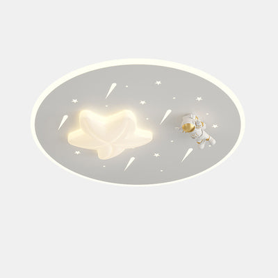 Modern Art Deco Kids Round Astronaut Star Acrylic Hardware LED Flush Mount Ceiling Light For Living Room