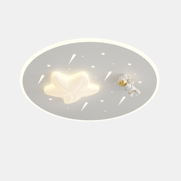 Modern Art Deco Kids Round Astronaut Star Acrylic Hardware LED Flush Mount Ceiling Light For Living Room