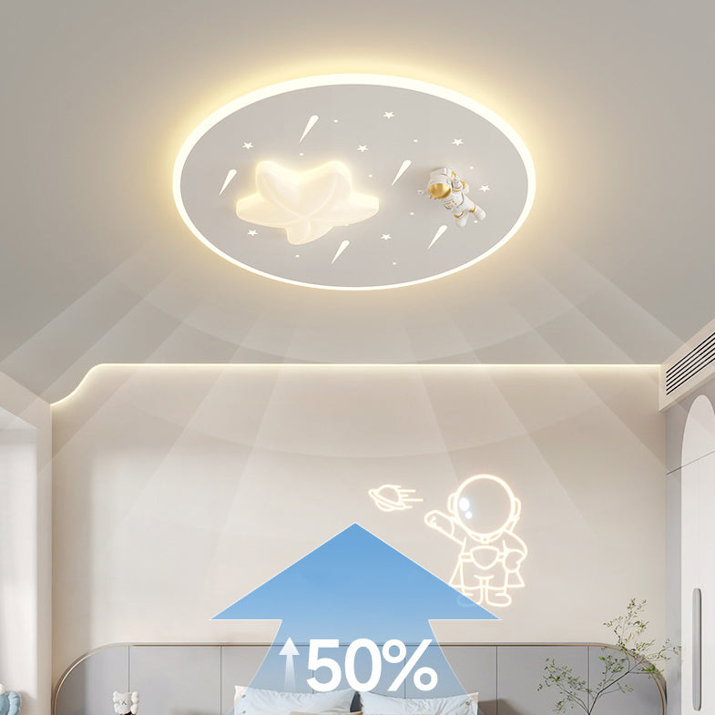Modern Art Deco Kids Round Astronaut Star Acrylic Hardware LED Flush Mount Ceiling Light For Living Room