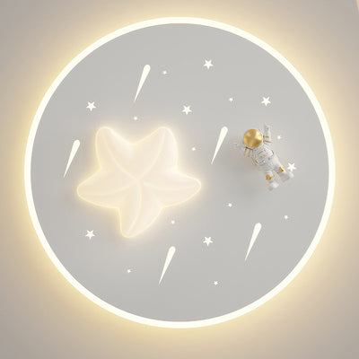 Modern Art Deco Kids Round Astronaut Star Acrylic Hardware LED Flush Mount Ceiling Light For Living Room