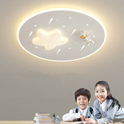 Modern Art Deco Kids Round Astronaut Star Acrylic Hardware LED Flush Mount Ceiling Light For Living Room