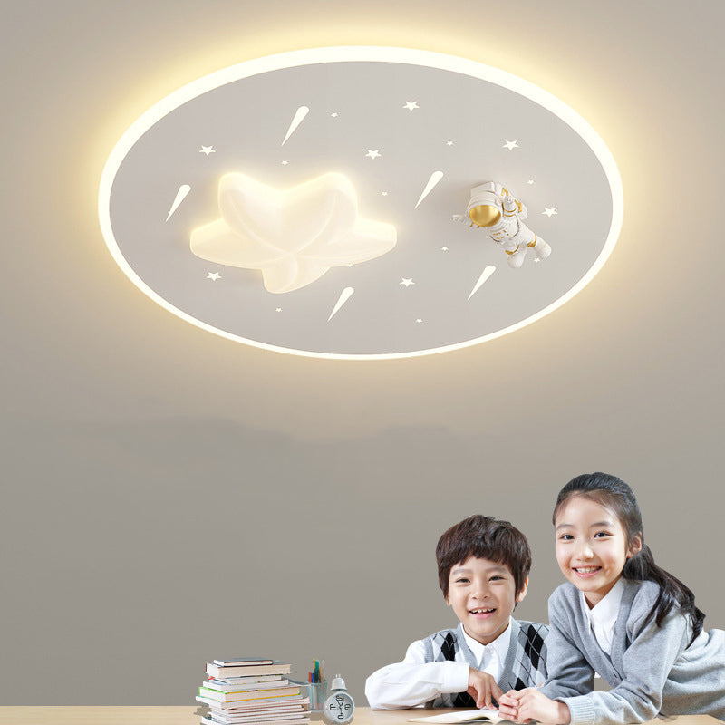 Modern Art Deco Kids Round Astronaut Star Acrylic Hardware LED Flush Mount Ceiling Light For Living Room