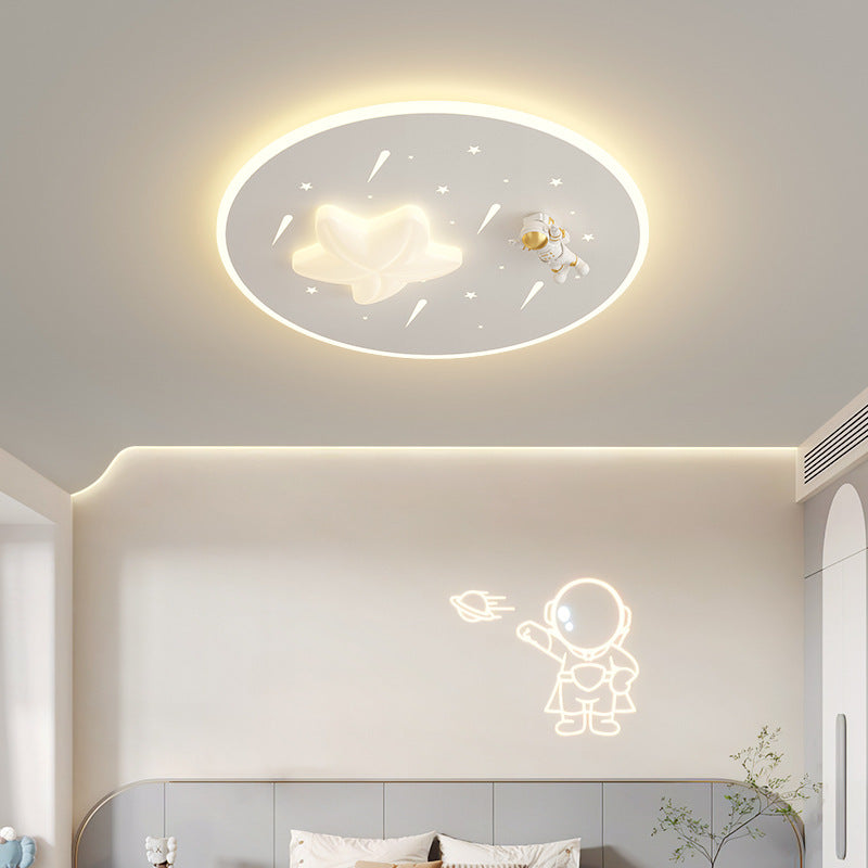 Modern Art Deco Kids Round Astronaut Star Acrylic Hardware LED Flush Mount Ceiling Light For Living Room