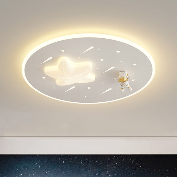 Modern Art Deco Kids Round Astronaut Star Acrylic Hardware LED Flush Mount Ceiling Light For Living Room