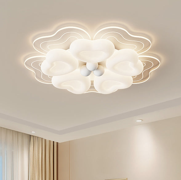 Modern Art Deco Heart Flower Wave Round Acrylic Iron LED Flush Mount Ceiling Light For Living Room