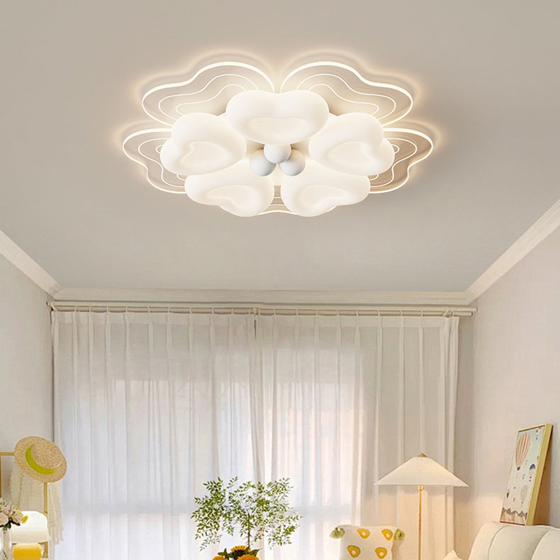 Modern Art Deco Heart Flower Wave Round Acrylic Iron LED Flush Mount Ceiling Light For Living Room
