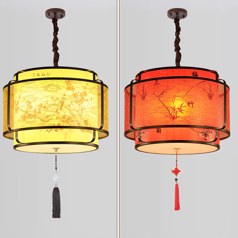 Traditional Chinese Round Spike Flower Faux Sheepskin Iron 1/3 Light Pendant Light For Living Room