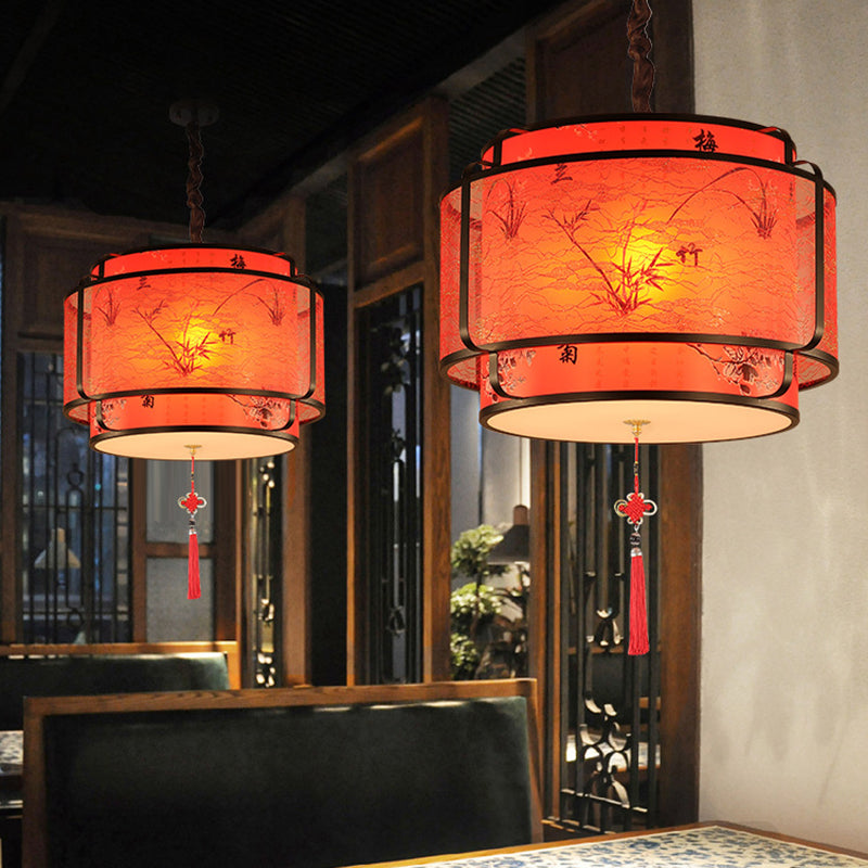 Traditional Chinese Round Spike Flower Faux Sheepskin Iron 1/3 Light Pendant Light For Living Room